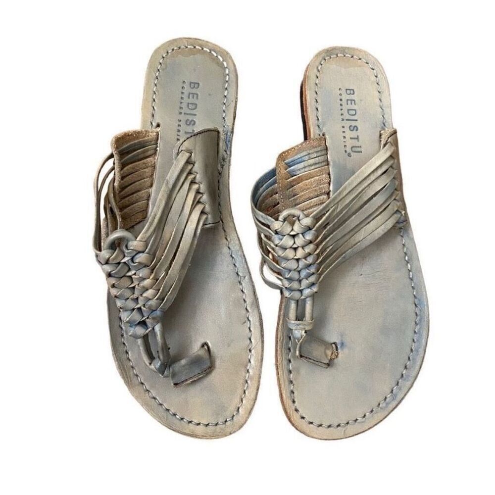 Bed Stu Gray Taupe Braided Leather Sandals Thong Flip Flop Size 9